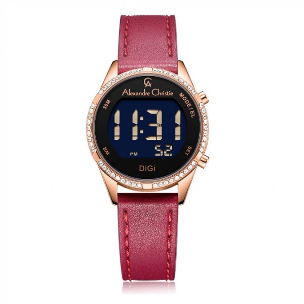 Alexandre Christie AC 9354 Rosegold Red Leather Diamond Digital LHLRGBARE